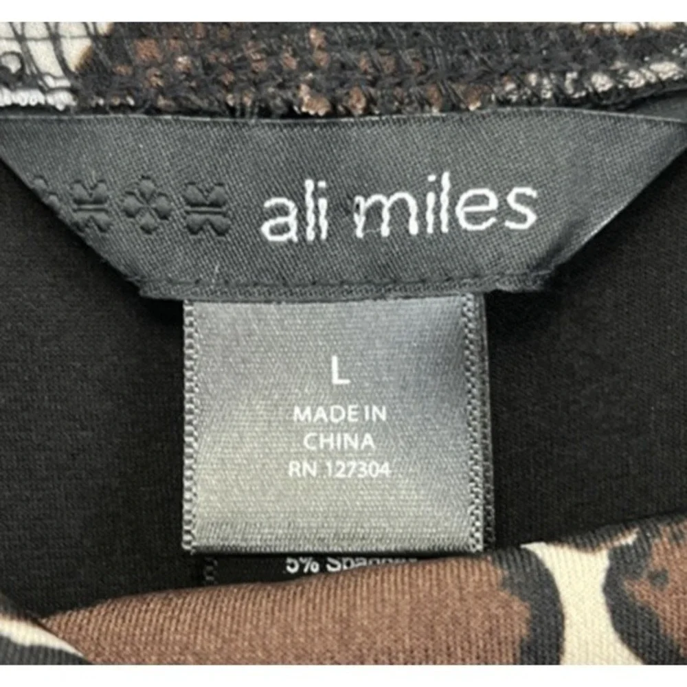 Ali Miles Tunic Top Size L Black Giraffe Print Cowl Neck Rivets